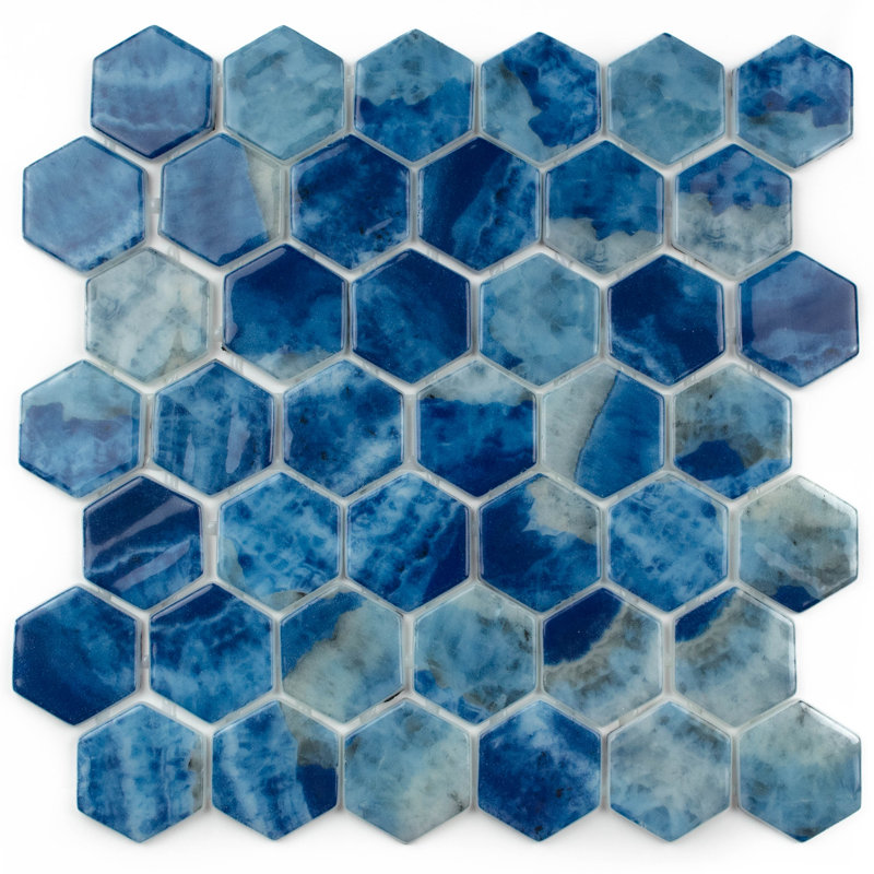 Carreau de mosaïque en verre 2 po x 2 po Eterna Hexx, Bleu