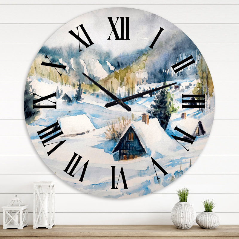 Mountain Village In Winter - Horloge murale traditionnelle, Grand