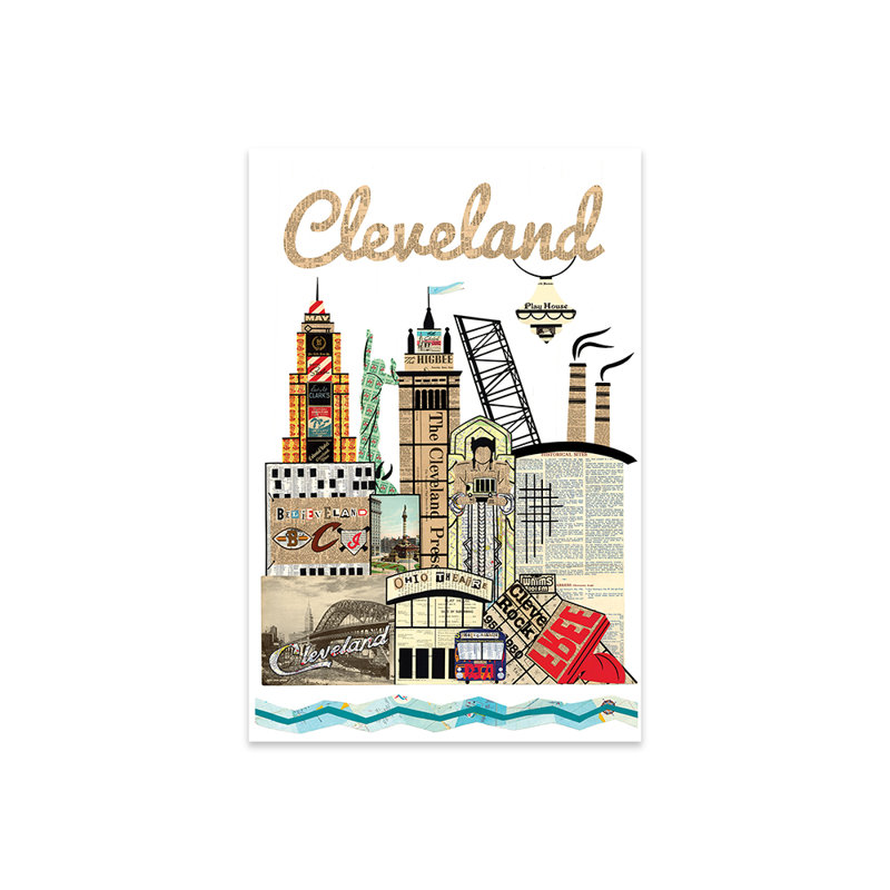 «Cleveland Skyline» par Paper Cutz - impression non encadrée, H 24 po x l 16 po x P 0,25 po
