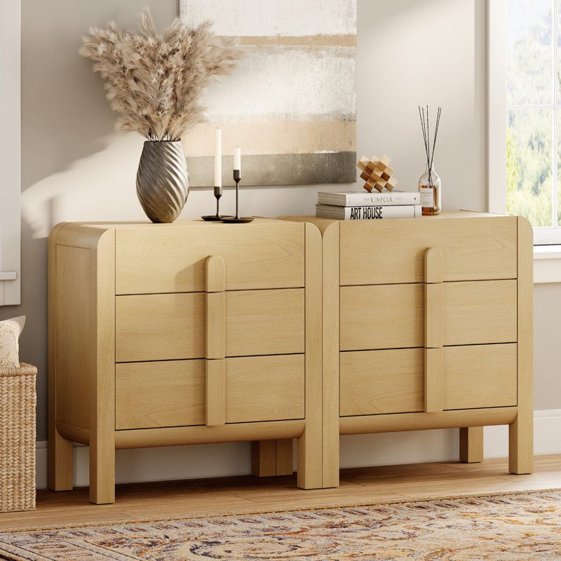 Commode 3 tiroirs pour ensemble de chambre à coucher 2, commode Mid-Century moderne, rangement en bois 6 tiroirs pour le salon de la chambre à coucher