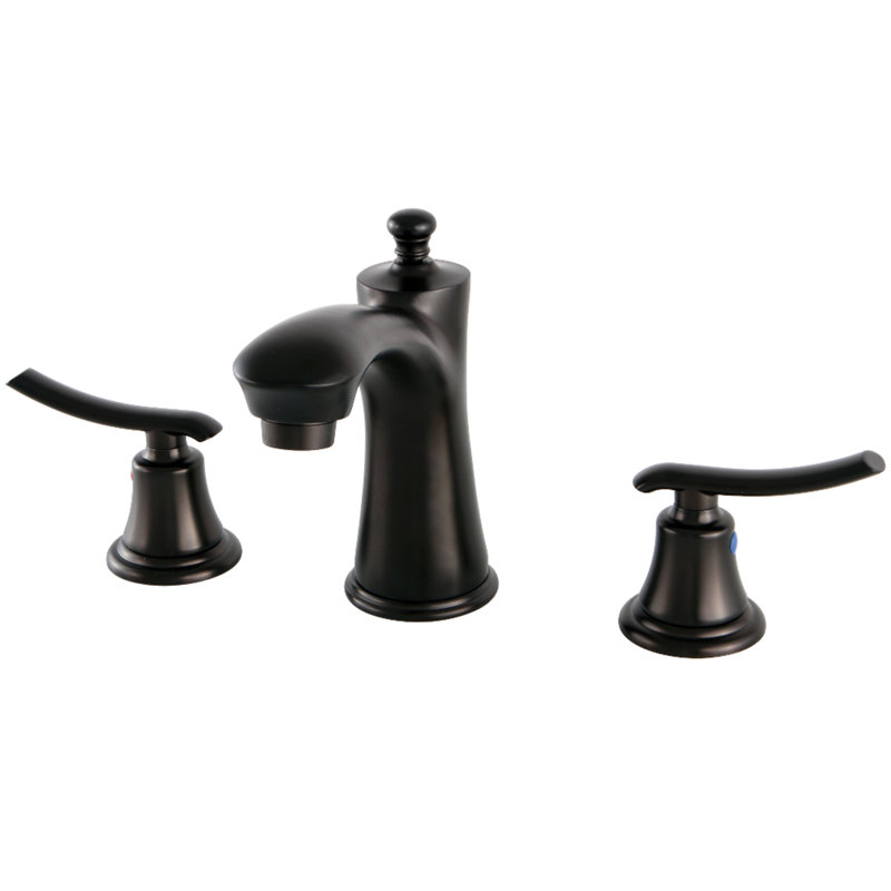 Kingston Brass Jamestown Two-Handle 3-Hole Deck Mount Widespread Bathroom Faucet with Retail Pop-Up Drain, Oil rubbed bronze