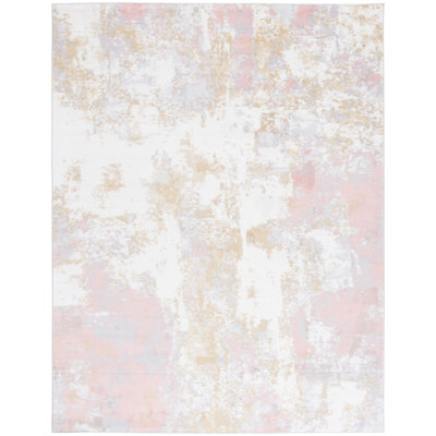 Bayside Mirage Machine Washable Non-Slip Area Rug in Pink & White