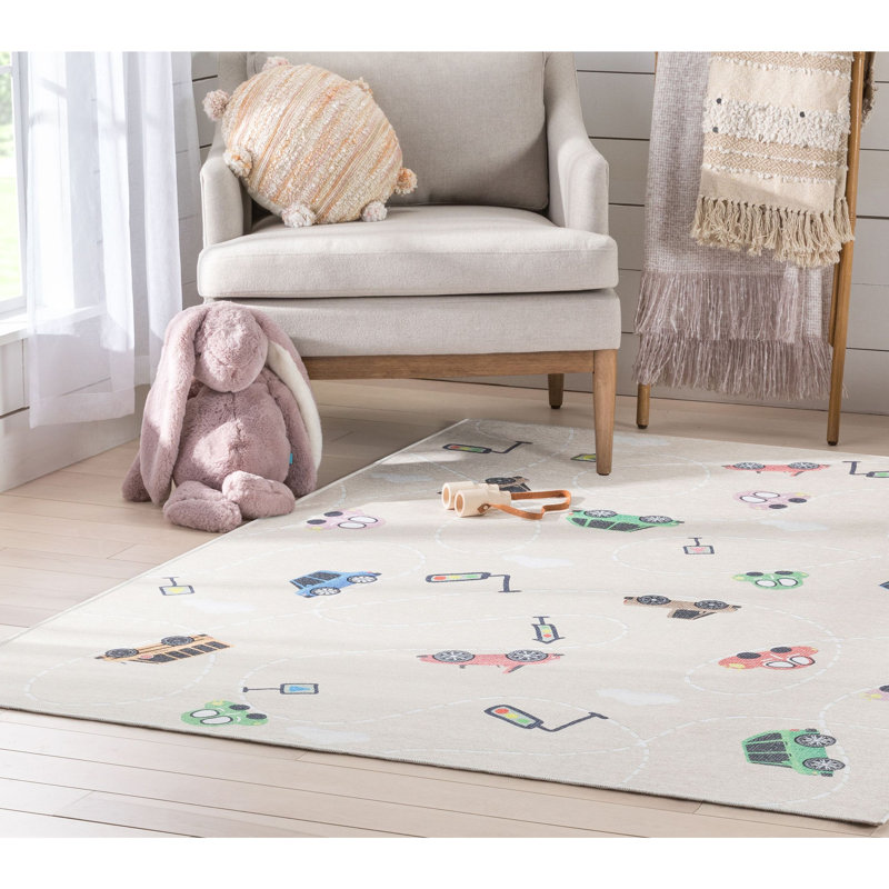 Klingbeil Kids Rugs Traffic Modern Beige Area Rug, Rectangle 5' x 7', Blue 