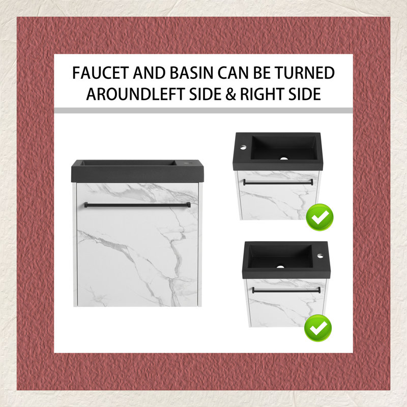 Macius 20.02'' Single Bathroom Vanity with Resin Top, CarraraWhite/Black, Black