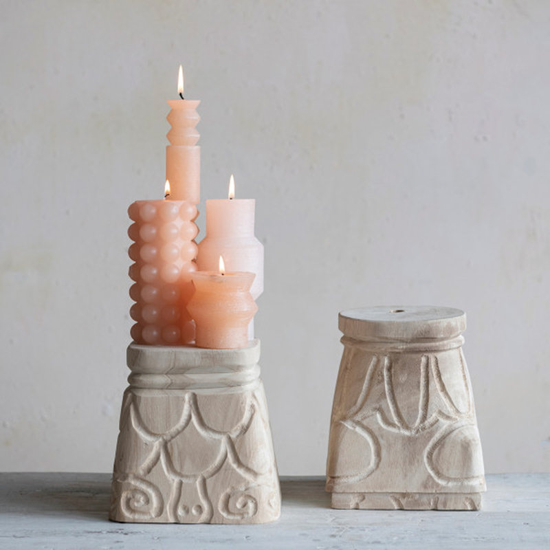 Decorative Paulownia Wood Pedestals with Carved Design