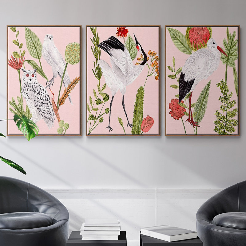 Birds In Motion IV, reproduction sur toile 3 pièces, H 24 po x l 48 po x P 2 po, Noyer
