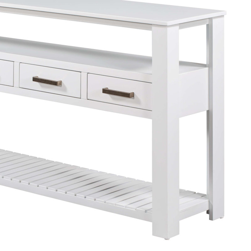 Console de 62,2 po, table d'entrée, table de canapé avec trois tiroirs supérieurs, Blanc
