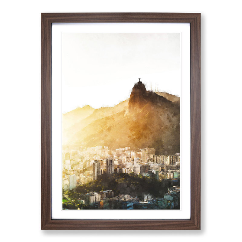 Christ the Redeemer in Rio Vol.3 - Picture Frame Graphic Art, Walnut Framed, 48cm H x 36cm W x 2cm D