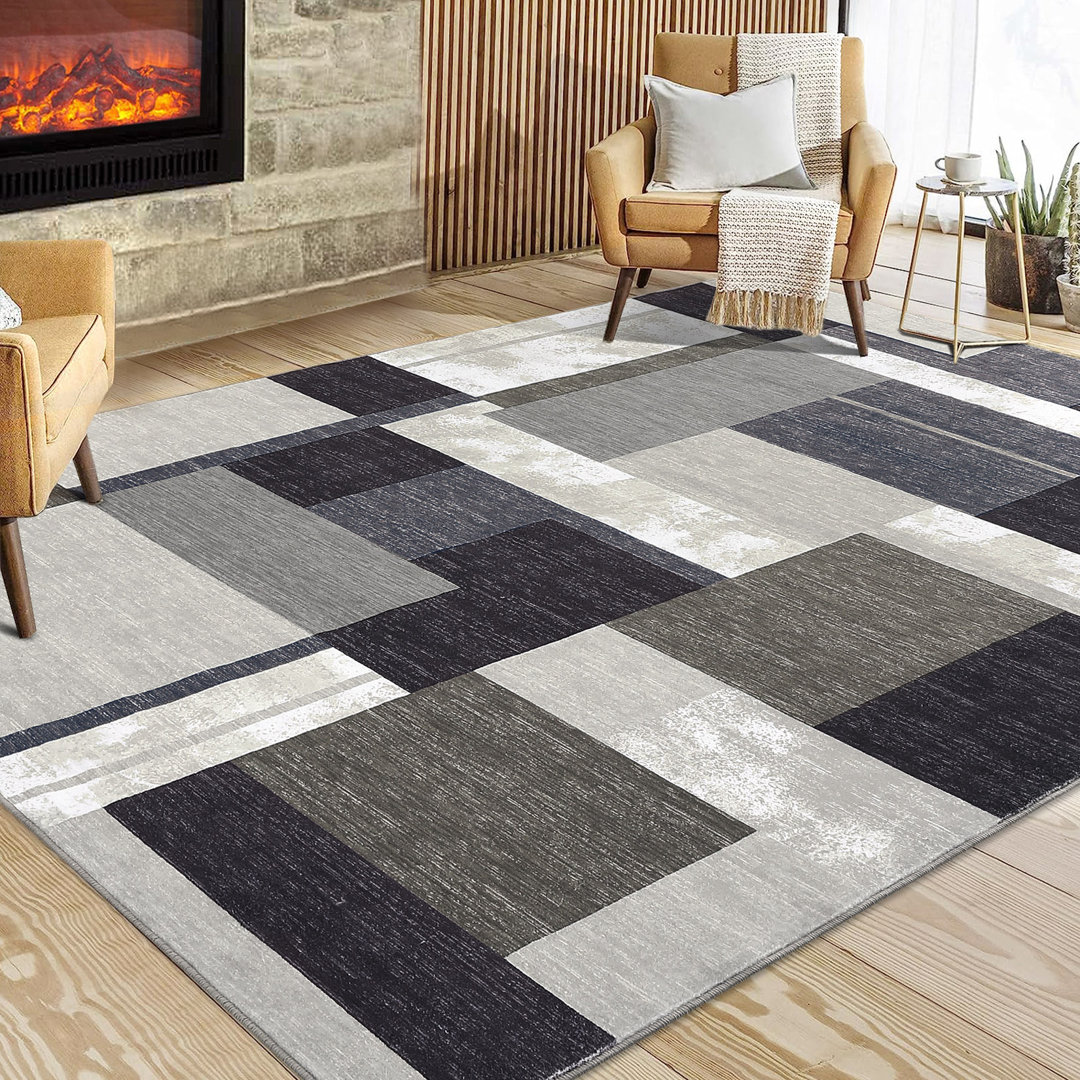 Stain Resistant Geometric Modern Rug Plaid Rug for Living Room Wrought Studio™ Rug 