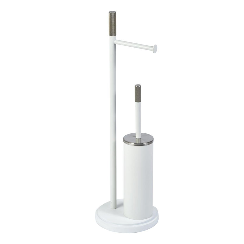 Chester Free Standing Toilet Paper Holder, Satin Nickel/Matte White