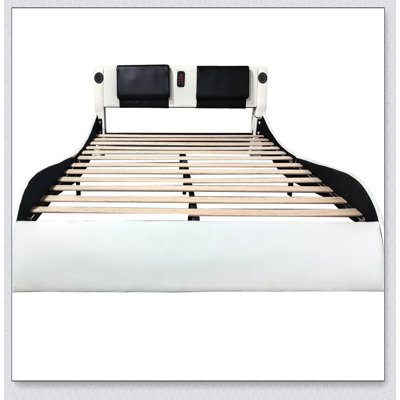 Faux Leather Upholstered Platform Bed Frame With Led Lighting, Bluetooth Connection