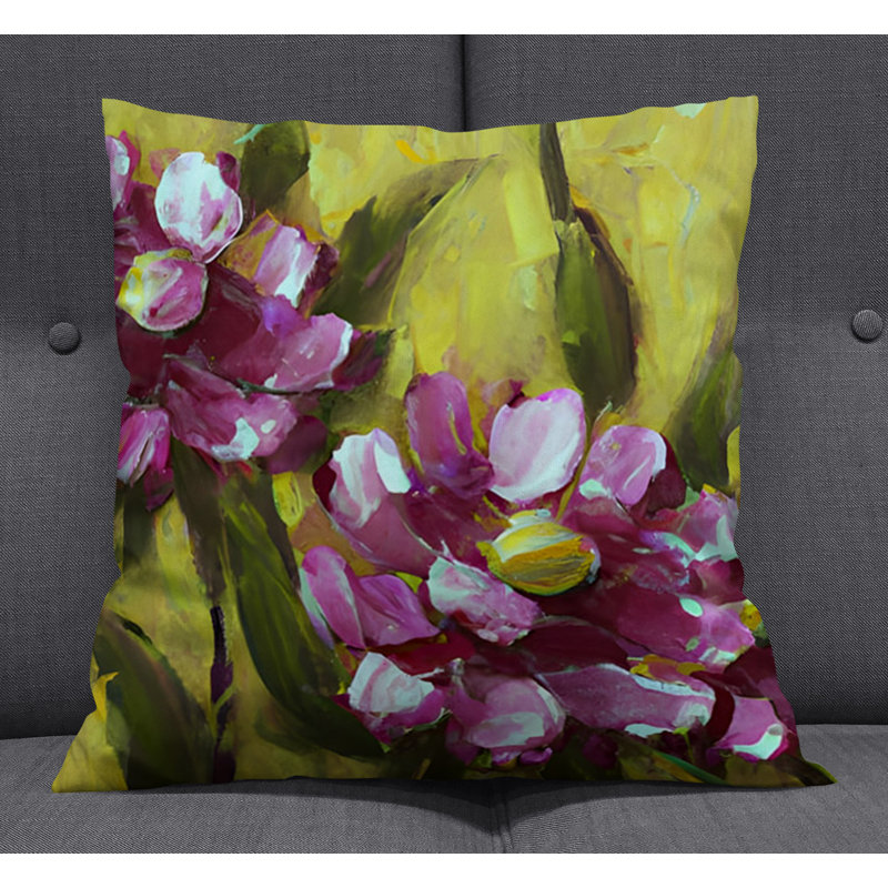Throw Pillow With Insert, Green/Purple Floral 3, 20"H x 20"W