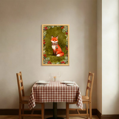 Renard de Noël avec écharpe et cadre d'hiver