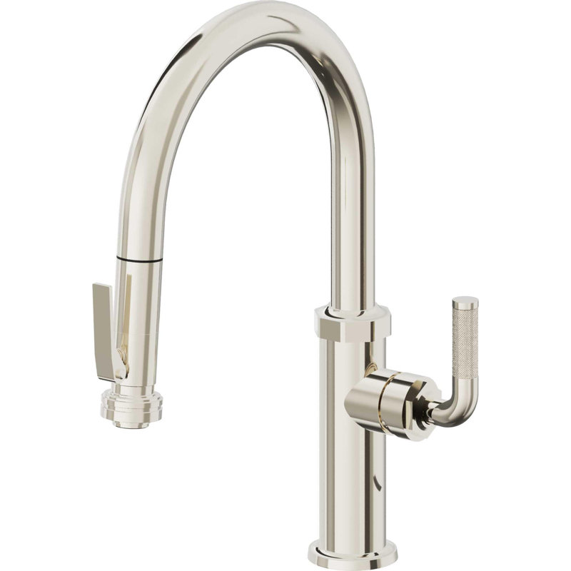 Descanso Kitchen Pull-Down Kitchen Faucet with Squeeze Sprayer - Low Arc Spout, Polished Nickel
