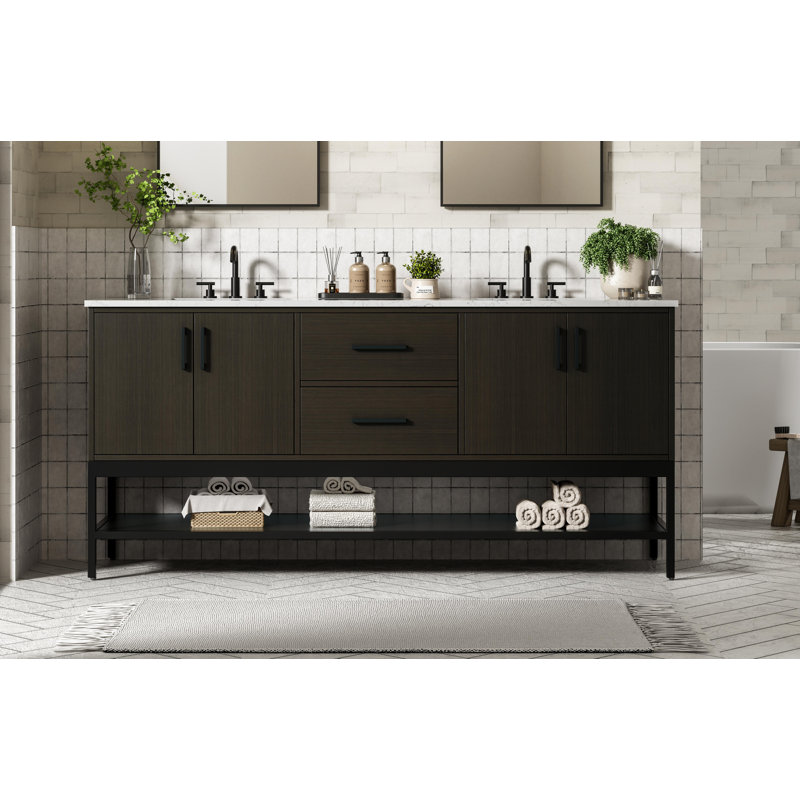 72 inch Double Bathroom Vanity, Mocha Brown