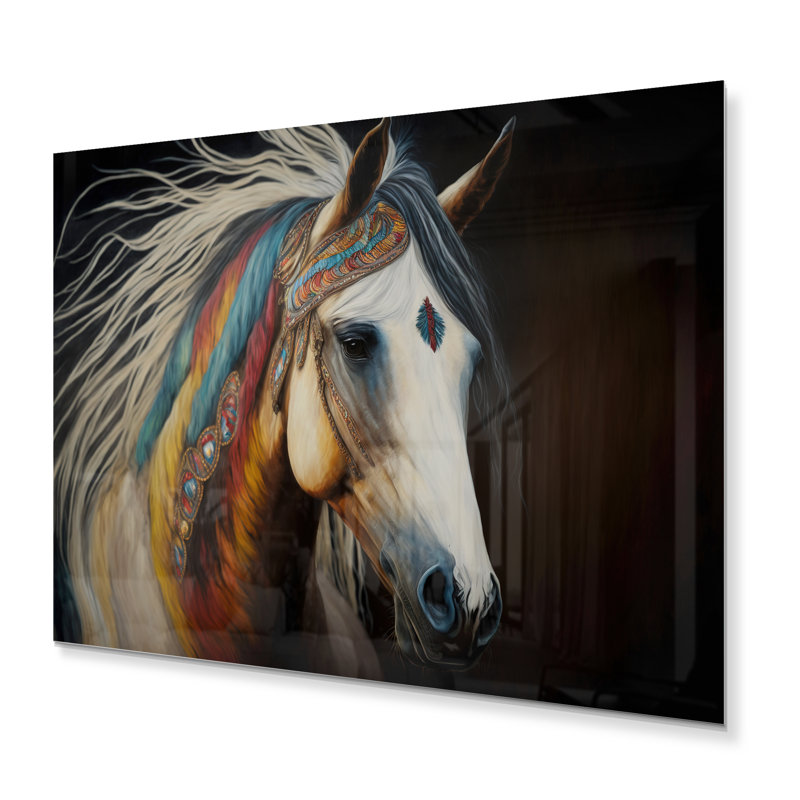 Décoration murale moderne colorée en métal «Native American Horse V», H 24 po x l 32 po
