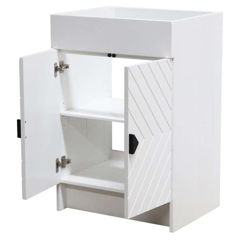 White Wood Freestanding Bathroom Vanity with Black Hardware