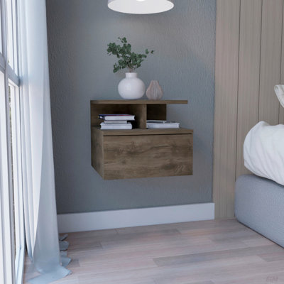 Dark Walnut 2-Tier Shelf Floating Nightstand