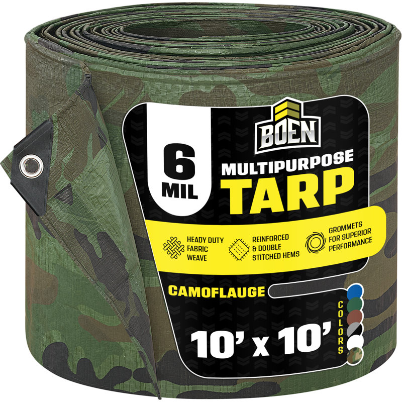 Bâche Boo de 10 pi x 10 pi Boen, grande housse imperméable multi-usage de 6 mil d'épaisseur, toiles anti-déchirure, matériau de tissage épais, résistant aux rayons UV, idéal pour la tente de bâche, le bateau, le véhicule récréatif ou la piscine