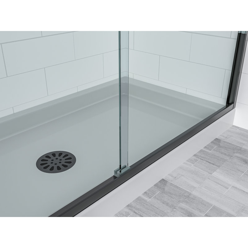 59 1/2" W X 72" H Contemporary Semi Frameless Double Sliding Shower Door With 5/16" Tempered Glass, Matte Black