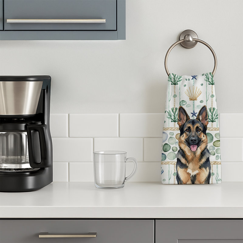 German Shepherd Coastal Sea Glass Kitchen Towel, German Shepherd