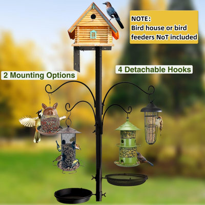 Bird Feeder Pole 94" Heavy-Duty Squirrel-Proof Station, Adjustable Wild Bird Observing Stand with Baffle & Hooks, Outdoor Garden Sanctuary for Fall Migration & Backyard Bird Watching