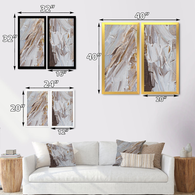 «Abstract Beige Brown Brush», ensemble de 2 peintures sur toiles, H 20 po x l 24 po x P 1 po, Cadre photo doré