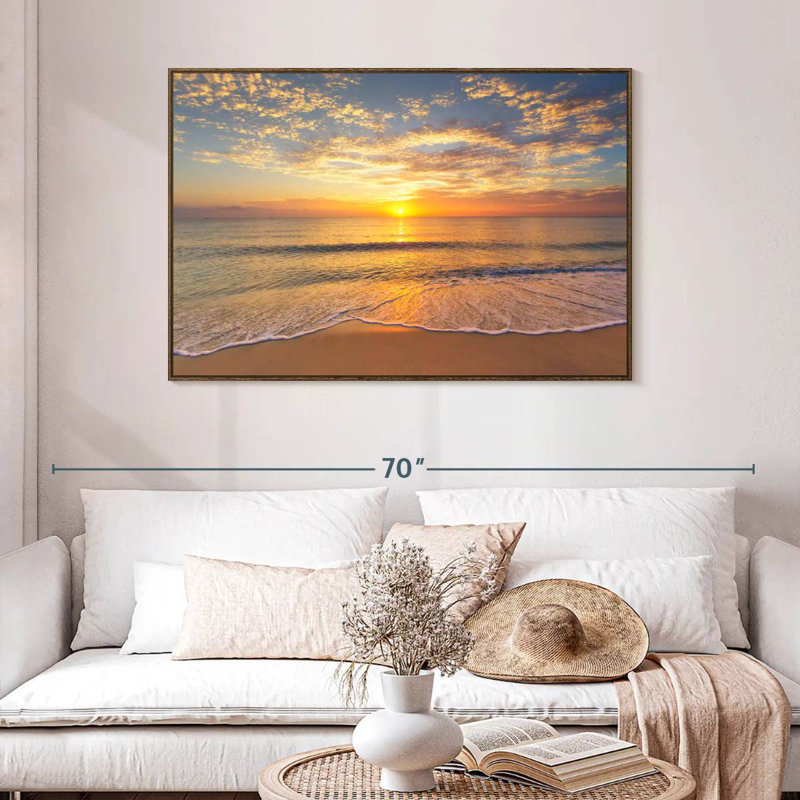 Vue apaisante sur l'océan, 46 po x 31 po, Cadre flottant en noyer