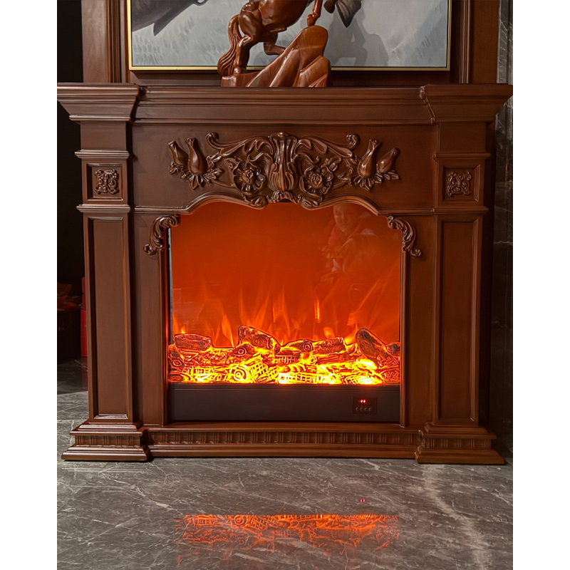American-style electronic simulation flame fireplace, 39.37" H x 47.24" W x 12.99" D, Brown