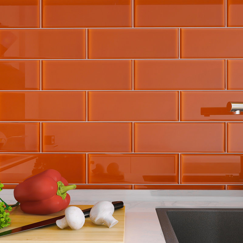 Carreau de mosaïque en verre Crystile 4 po x 12 po, Orange