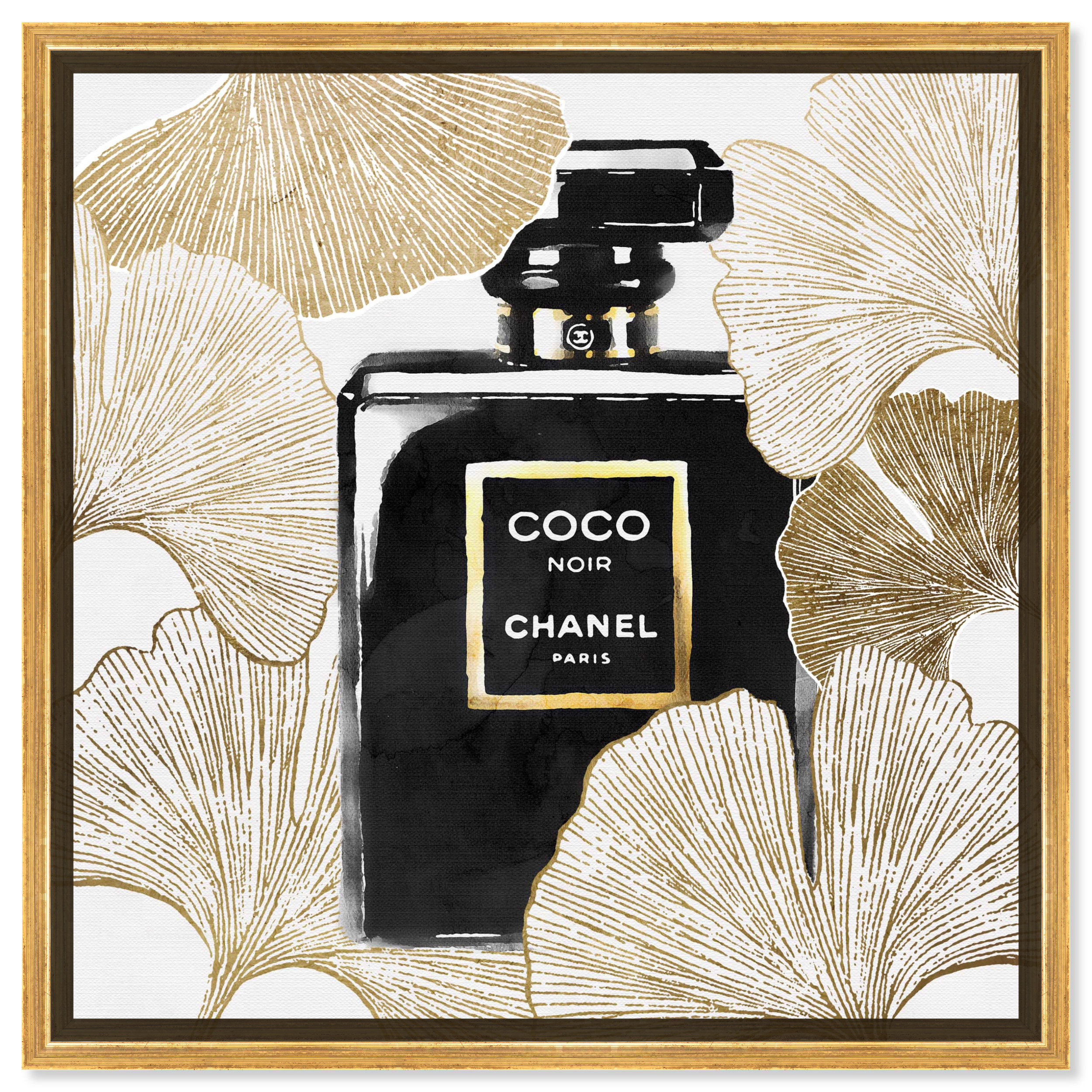 Oliver Gal Gold Ginkgo Perfume, Noir Luxury Perfume Modern Gold On Canvas  Painting