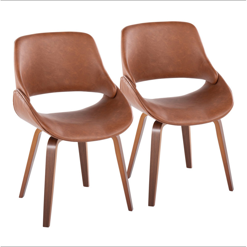 Chaise d'appoint Mid-Century moderne en similicuir noyer et chameau - ensemble de 2