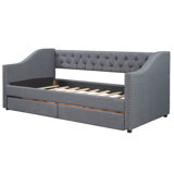 Versatile Storage Twin Daybed Upholstered In Grey Linen For Elegant Bedroom Setup