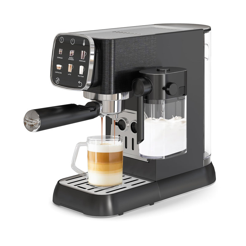 Machine à café entièrement automatique - pression de 20 bars, contrôle de l'écran tactile, température réglable, chauffage rapide, réservoir d'eau amovible et mousseur à lait - acier inoxydable pour la cuisine à domicile