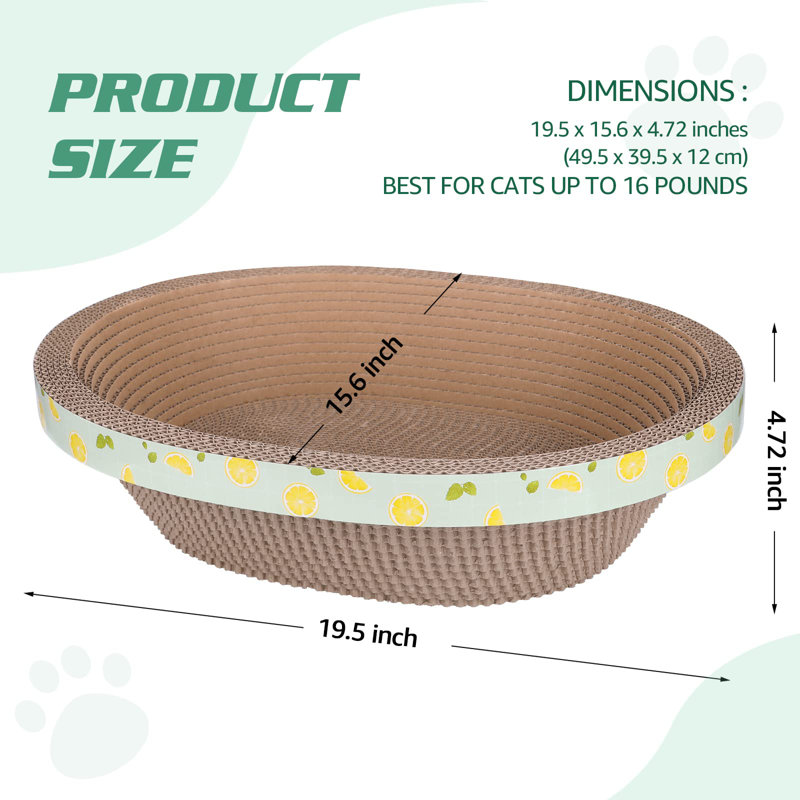 Oval Large Cat Scratcher Cardboard Bed Lounger Couch, Cat Scratching Board Lounge Box Durable, Corrugated Cat Scratch Pad For Indoor Cats Furniture Protector 19.5"