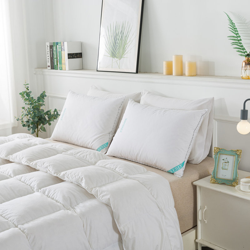 Standard Queen White Duck Down Pillow with 233 Thread Count Cotton
