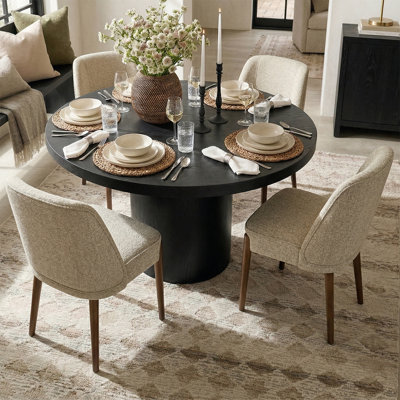 Ensemble de table de salle à manger pour 4 personnes avec table ronde en bois massif et 4 chaises rembourrées en tissu