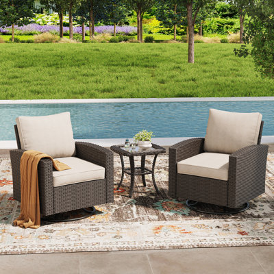 Chaise de patio pivotante d'extérieur 3 pièces avec coussins