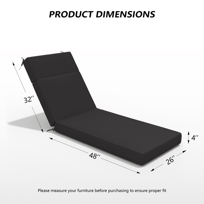 Outdoor 4'' Chaise Lounge Cushions Lounge Chair Cushions 26" W X 80" L, Black