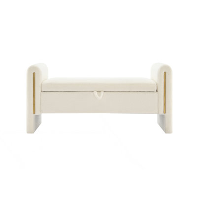 Modern Bed End Bench With Arms And Storage, Upholstered Large Foot Rest Stool