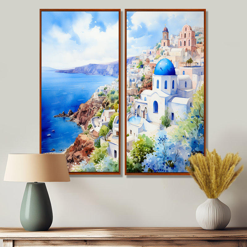 Santorini, Grèce, village côtier, sérénité I - campagne, impressions sur toile, H 40 po x l 40 po, Brun