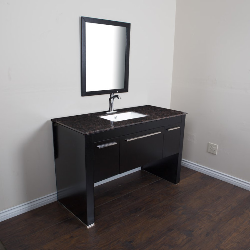 Arles 55.3 " W Freestanding Standard 1 Single Vanity Bathroom Vanity With Marble Top, Black/Tan Brown