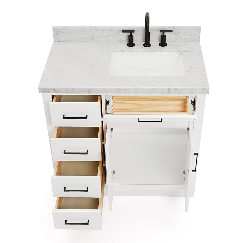 ARIEL HEPBURN 37 IN RIGHT OFFSET RECTANGULAR SINK VANITY 1,5 IN, White, Right, Rectangular