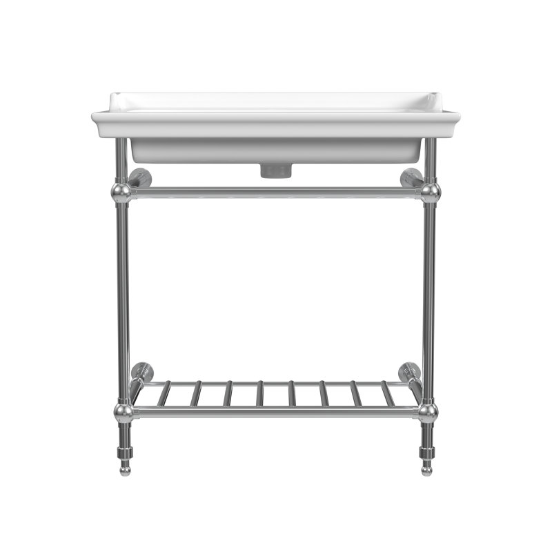 Fireclay Rectangular Console Bathroom Sink with Overflow, Chrome, Single