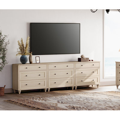 100 Inch TV Stand With 9 Drawers, Wood TV Cabinet Entertainment Center For 75/80/85/90 Inch TV, 3-In-1 Kids Dresser With 3 Drawers For Bedroom Living -  Alcott Hill®, 0446DA9452C8492CB9168E9F2D33B47B