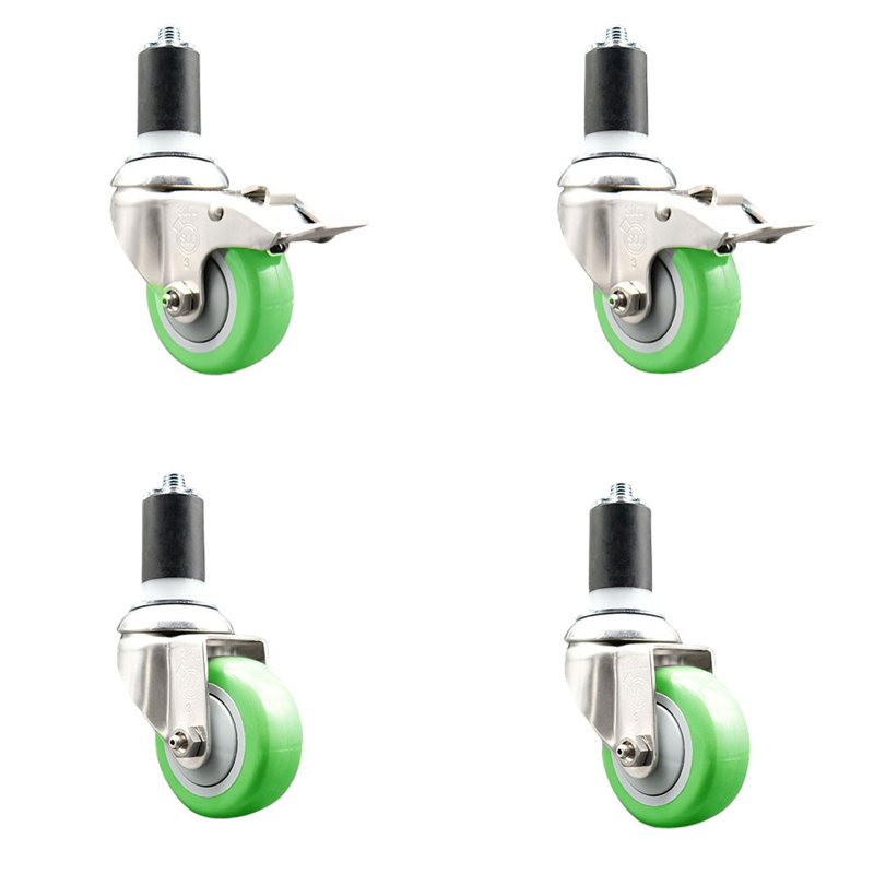 Ensemble de roulettes à tige pivotantes 3,5 pouces en polyuréthane pivotant de 3,5 pouces 1-1 / 2 pouces