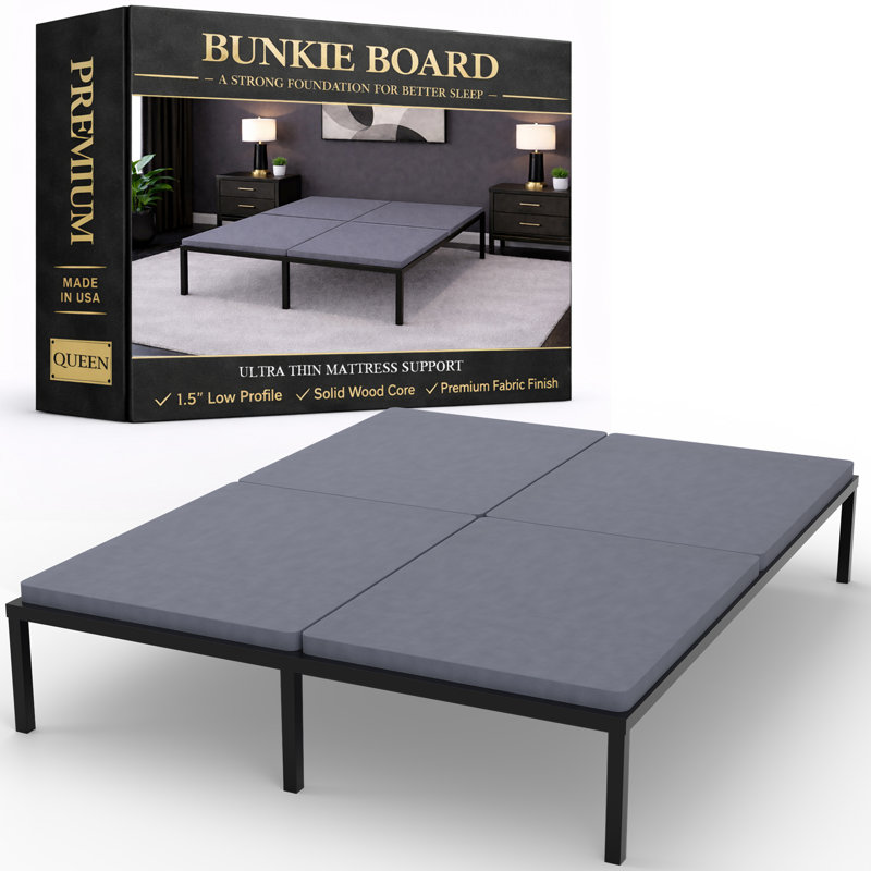 Structure de lit de qualité supérieure en bois massif de qualité supérieure avec plateau de lit de qualité supérieure de 38 mm, panneau de support sous le matelas 4 pièces, housse de ventilation en tissu entièrement assemblée