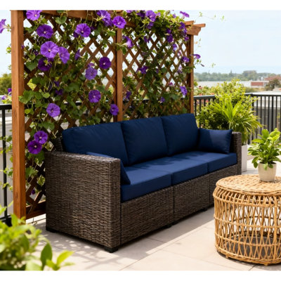 Cadre extérieur en acier galvanisé à 3 places Pe Pe, accoudoirs et dossier confortables, housses amovibles, pour terrasse de balcon, tissés à la main, acier, coussins moelleux,