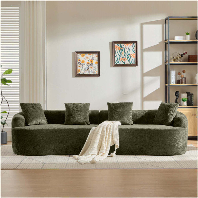 Causeuse incurvée, petit canapé en chenille avec 3 coussins, canapé profond pour appartement, salon, aucun assemblage requis