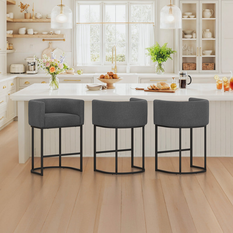 Tabouret de comptoir rembourré 26 "avec structure en métal Jessica, Noir, Gris carbone / lin